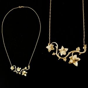 Vintage Art Nouveau Grape Leaf Flower Necklace